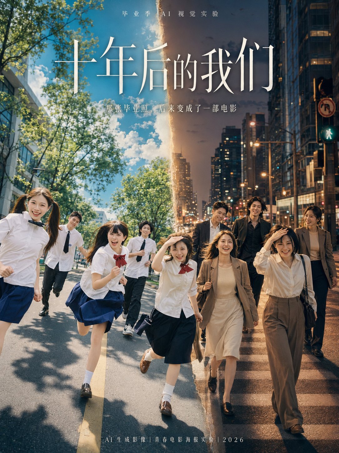 毕业照 x 十年后的我们 x AI电影海报提示词-ChatGPT提示词